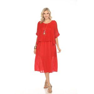 Red Cape Style Dress with Netting Detail